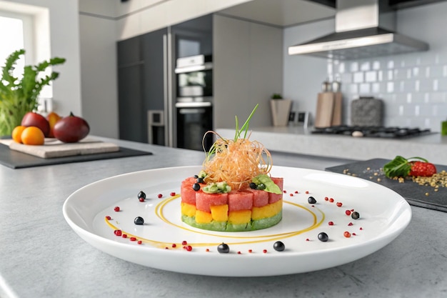 Nowoczesna kuchnia z potrawą
